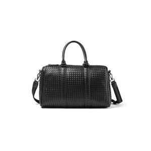 Mode grande capacité tissage noir weekender PU sport gym sacs à bandoulière voyage avec logo imprimé personnalisé